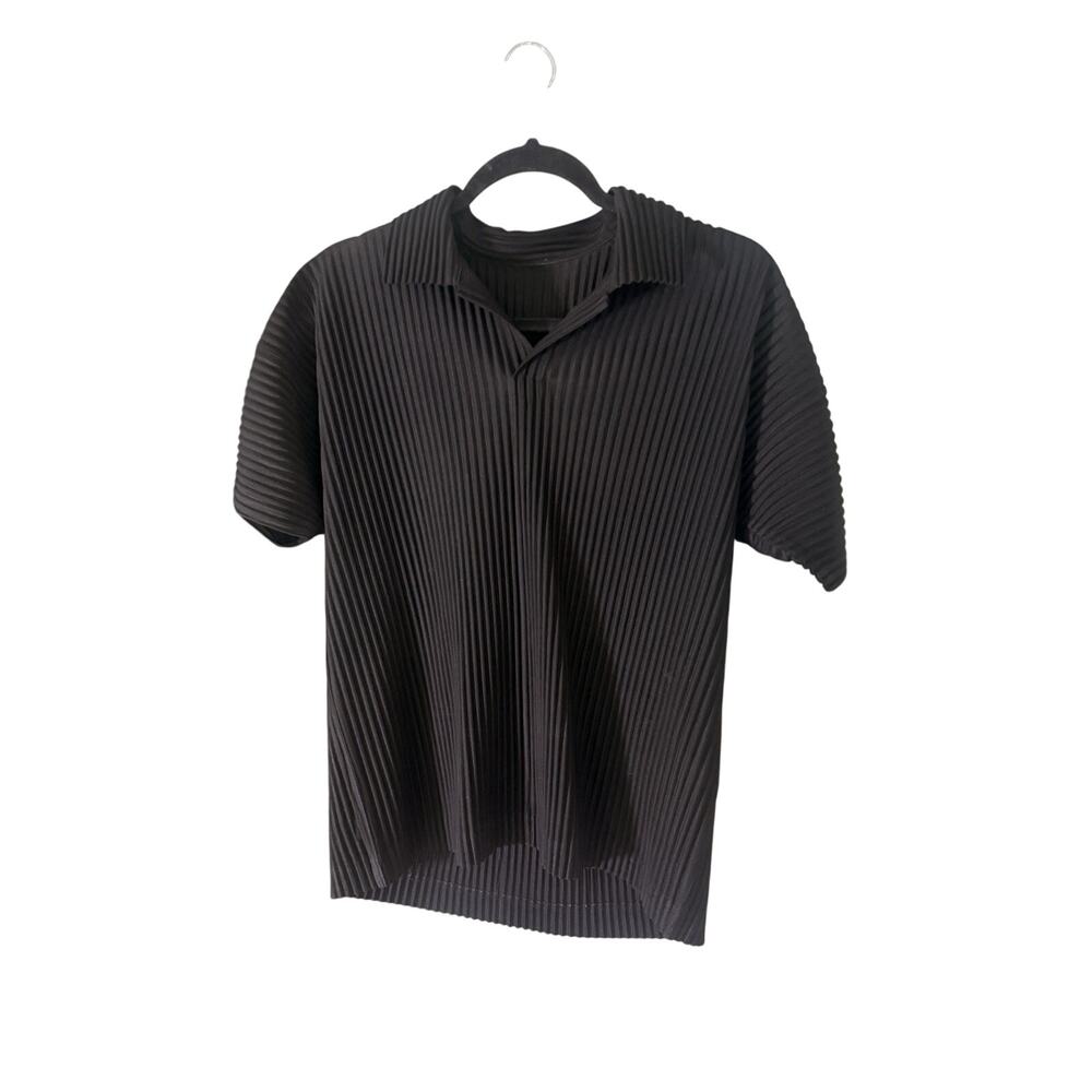 Homme Plissé Issey Miyake Pleated Polo Shirt Black Size 2